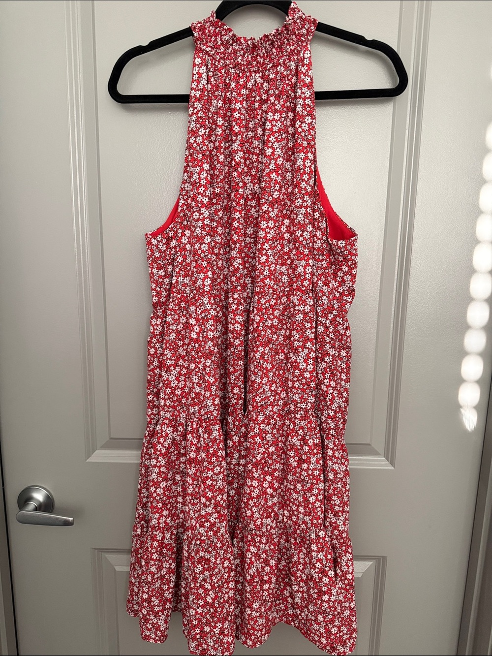 CeCe Red and White Floral Halter Sundress